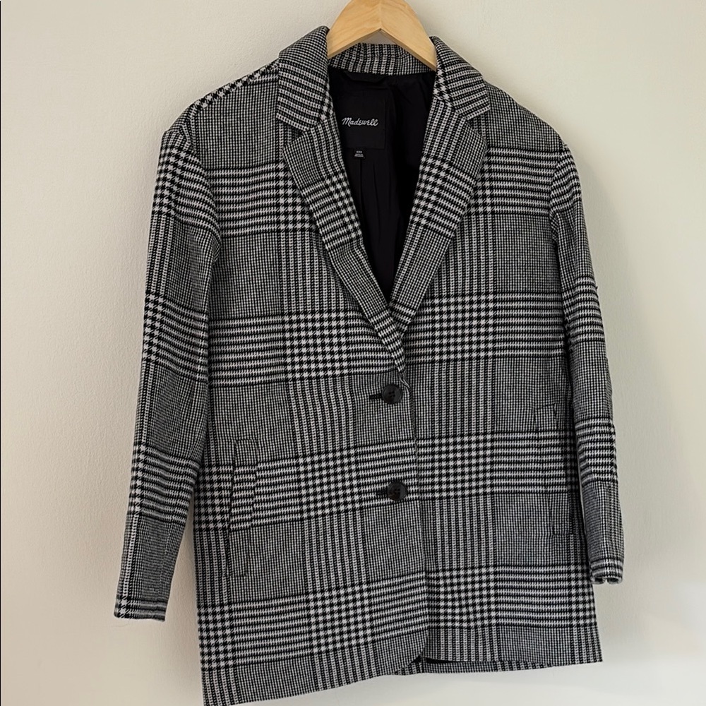 Madewell Women's Black and White Plaid Blazer